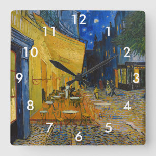 Relógio Quadrado Vincent van Gogh - Cafe Terrace à Noite