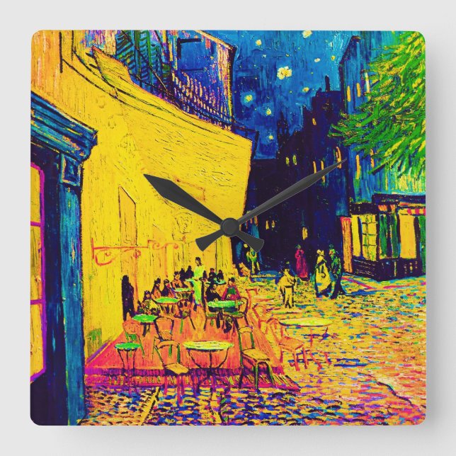 Relógio Quadrado Vincent Van Gogh - Café Terrace À Noite Pop Art (Frente)