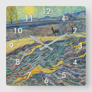 Relógio Quadrado Vincent van Gogh - Campo com Agricultores a Lavar
