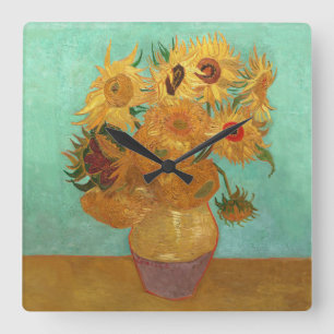 Relógio Quadrado Vincent Van Gogh Faz Doze Girassóis Em Um Vaso