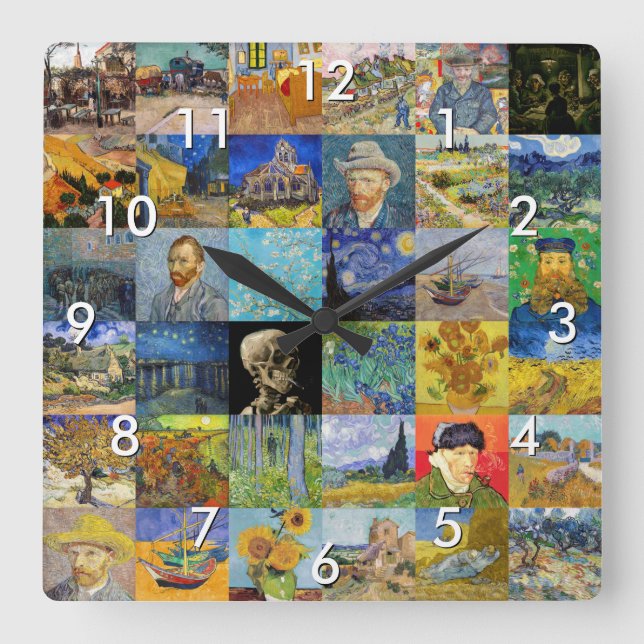 Relógio Quadrado Vincent van Gogh - Masterworks Mosaic Patchwork (Frente)