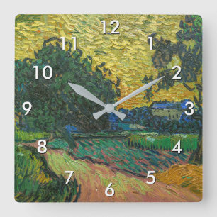 Relógio Quadrado Vincent van Gogh - Paisagem ao Crepúsculo