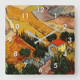 Relógio Quadrado Vincent van Gogh - Paisagem, Casa e Lavrador
