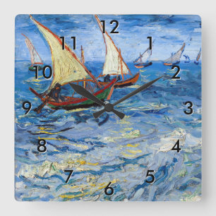Relógio Quadrado Vincent van Gogh - Paisagem marinha perto de Saint