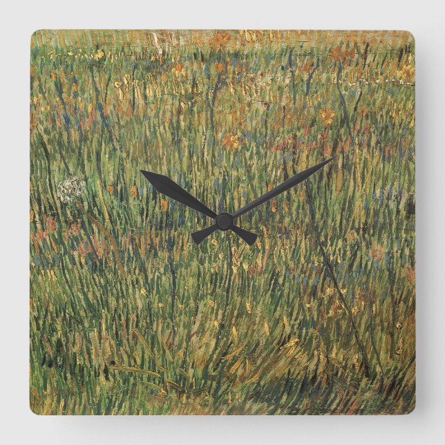 Relógio Quadrado Vincent van Gogh - Prado em Flor (Frente)