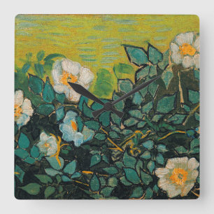 Relógio Quadrado Vincent Van Gogh Rosas Wild Vintage Arte Floral