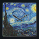 Relógio Quadrado Vincent Van Gogh Starry Night Vintage Fine Art<br><div class="desc">Vincent Van Gogh Starry Night Vintage Fine Art Wall Clock</div>