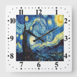 Relógio Quadrado Vincent Van Gogh Starry Night Wall