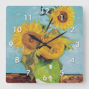 Relógio Quadrado Vincent Van Gogh - Três Girassóis num Vaso