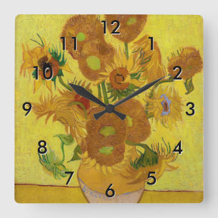 Relógio Quadrado Vincent van Gogh - Vaso com Quinze Girassóis