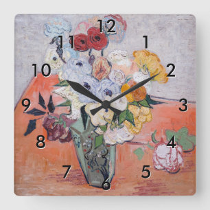 Relógio Quadrado Vincent van Gogh - Vaso com Rosas & Anêmonas