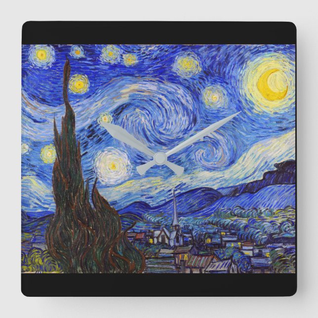 Relógio Quadrado Vincent Willem van Gogh , “ Starry Night ” (Frente)