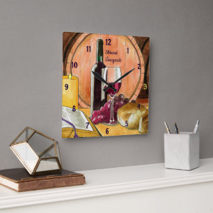 Relógio Quadrado Vinho e pão personalizados