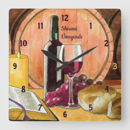 Relógio Quadrado Vinho e pão personalizados