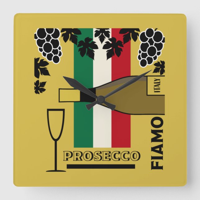Relógio Quadrado Vinho espumante do Prosecco (Frente)