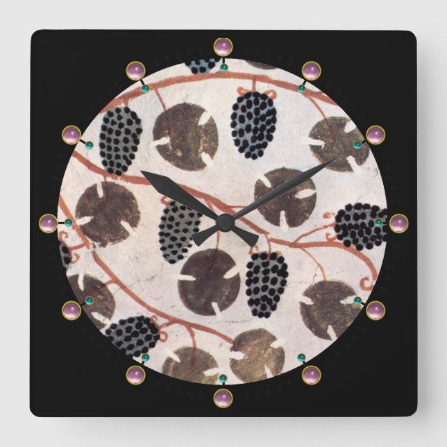 RELÓGIO QUADRADO VINHOS ANTICOS EGÍPCIOS, VINHAS DE UVAS, PRETAS (Frente)