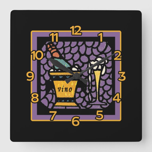 Relógio Quadrado VINO Wall Clock em Vidro Estido (Frente)