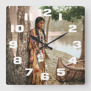 Relógio Quadrado Vintage 1897 de Hiawatha do nativo americano de