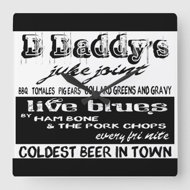 Relógio Quadrado Vintage Advertising Blues Music Wall Clock (Frente)