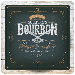 Relógio Quadrado Vintage American Bourbon Personalizado Bar Whiskey