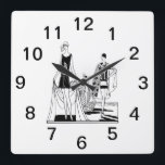 Relógio Quadrado Vintage Art Deco Modestáveis Damas na Praia<br><div class="desc">Vintage Art Deco Fashionable Ladies at the Beach Personalizáveis convites e acessórios com uma imagem estilizada de arte vintage de um 1920 em voga - mulheres da década de 1930 em maiôs na praia. Observe que este é um design gráfico e não contém tecidos, metais, gravura ou relevo. 2017 ©TheMyPartyDesigns...</div>