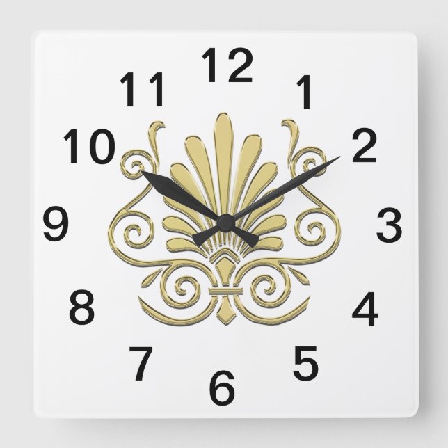 Relógio Quadrado Vintage Art Deco Plume Dourado Árabe (Frente)