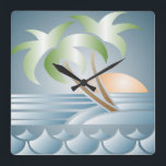 Relógio Quadrado Vintage Art Deco Tropical Beach Wall Clock<br><div class="desc">Bonito Arte Pastel Deco,  design de praia tropical em verde,  azul e pêssego.</div>