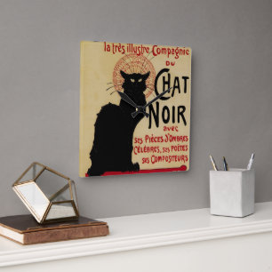 Relógio Quadrado Vintage Art Nouveau, Ce Soir Chat Noir Black Cat