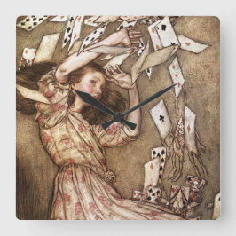 Relógio Quadrado Vintage Arthur Rackham Alice na arte do país das