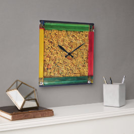 Relógio Quadrado Vintage Azulejos Wall Clock