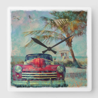Relógio Quadrado Vintage Beach Square Wall Clock