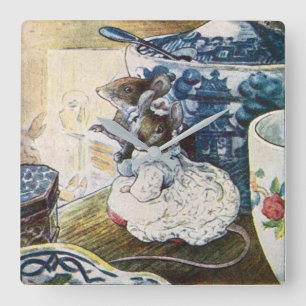Relógio Quadrado Vintage Beatrix Potter Mice Tailor de Gloucester