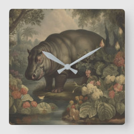 Relógio Quadrado Vintage Botanical Hippo