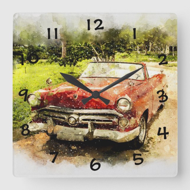 Relógio Quadrado Vintage - Carro antigo (Frente)