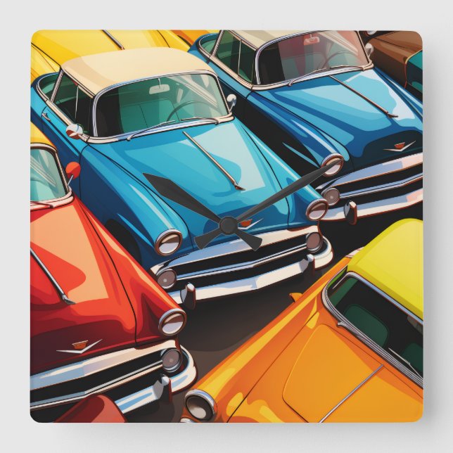 Relógio Quadrado Vintage Cars Pattern (Frente)