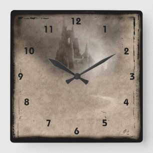 Relógio Quadrado Vintage Castle Steampunk Gótico Wall Clock