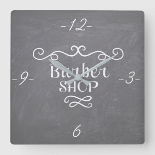 Relógio Quadrado Vintage chalkboard barber compra espirais brancas