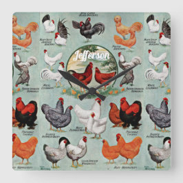 Relógio Quadrado Vintage Chicken Breeds