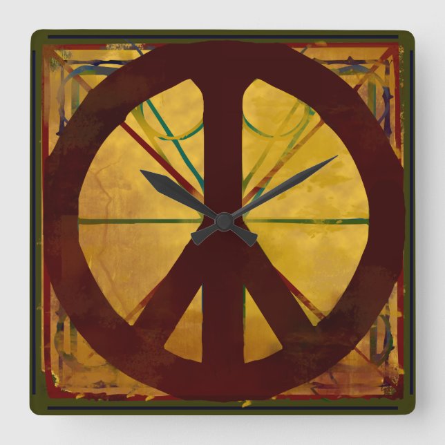 Relógio Quadrado Vintage Codex Peace Sign Wall Clock (Frente)