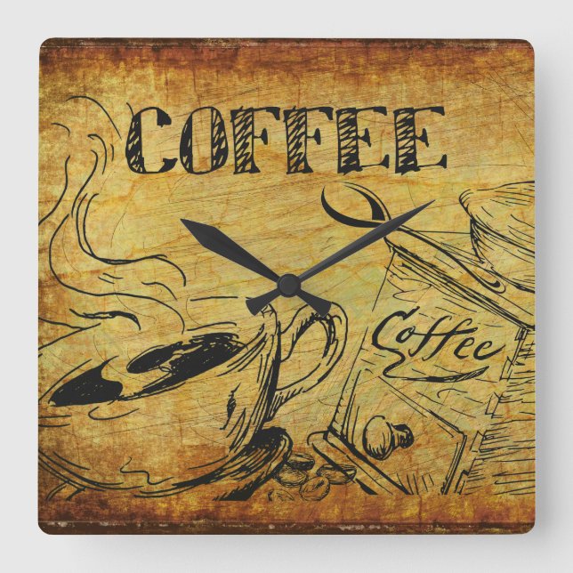 Relógio Quadrado Vintage Coffee Cup Velha Moda (Frente)