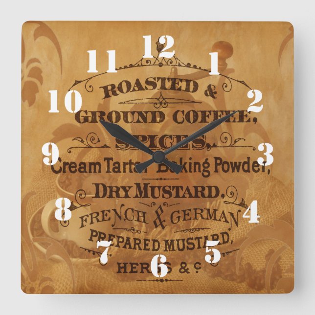 Relógio Quadrado Vintage Coffee design (Frente)