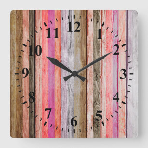 Relógio Quadrado Vintage Colors Wood Look #7