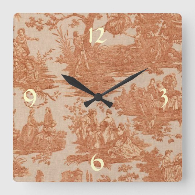 Relógio Quadrado Vintage Country Toile Wall Clock (Frente)