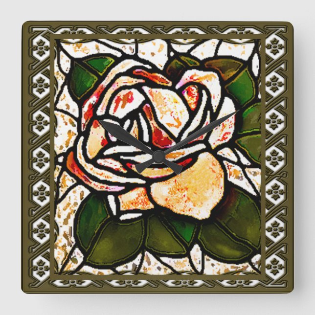 Relógio Quadrado Vintage Dourado Rosa de Art Deco (Frente)