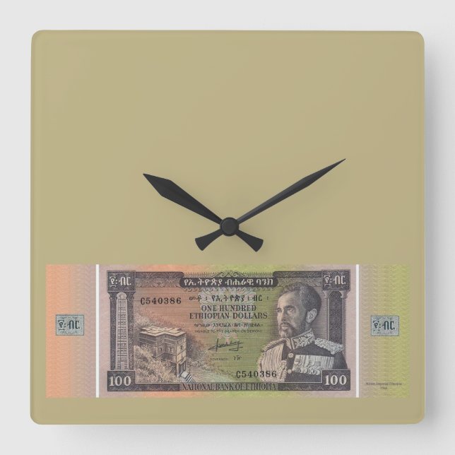 Relógio Quadrado Vintage Ethiopian Birr Banknote (Frente)