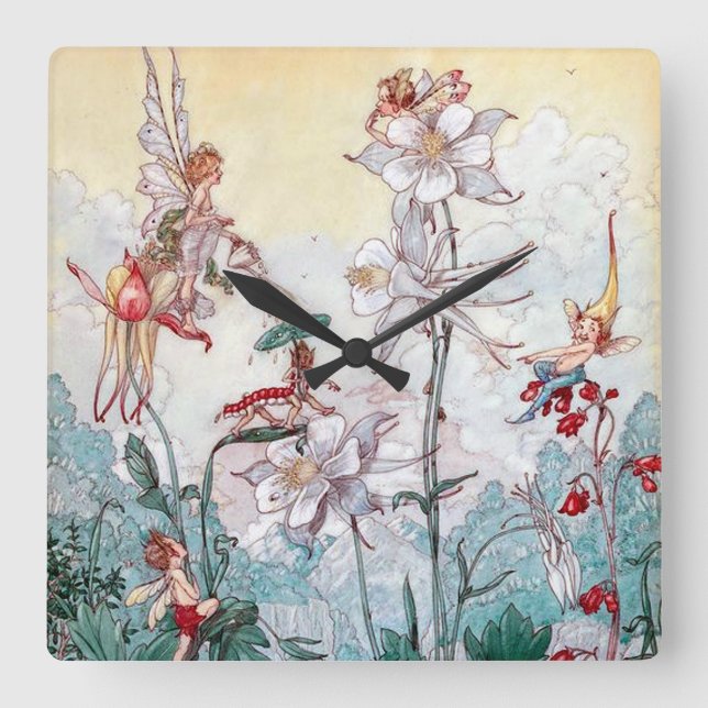 Relógio Quadrado Vintage Fairies no Play (Frente)