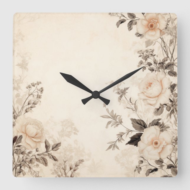 Relógio Quadrado Vintage Floral (Frente)