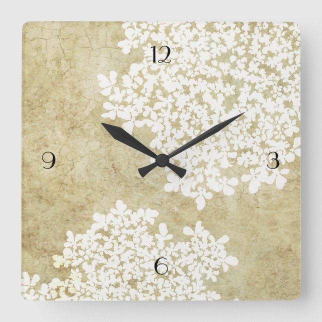 Relógio Quadrado Vintage Floral Branco (Frente)
