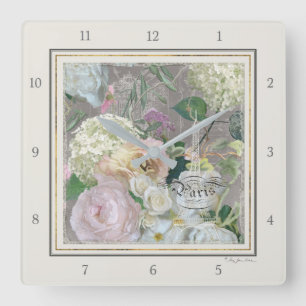 Relógio Quadrado Vintage floral do mercado francês da torre Eiffel