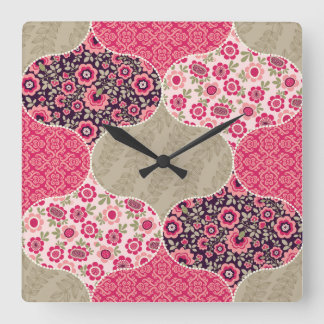 Relógio Quadrado Vintage Floral Marroquino - Padrão Rosa